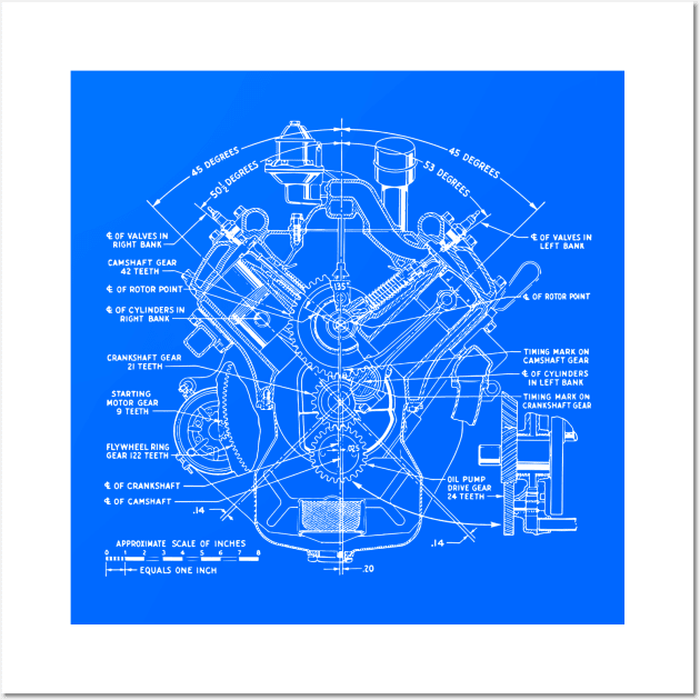 V8 Engine Drawing Wall Art by Widmore